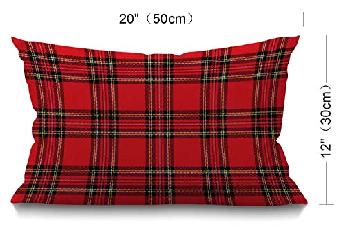 BGBDEIA Red and Black Plaid Cushion Cover Traditional Scottish Checkered Tartan Linen Fabric for Couch Bed Sofa Car Waist Throw Pillow Cover 12 x 20 inch Pillow Case 30 x 50 cm