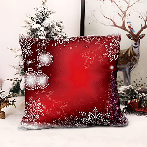 Aoihrraan Cushion Covers, Set of 4 Christmas Red Xmas Pillowcase Square Linen Throw Pillow Cover With Invisible Zipper for Sofa Car Outdoor Garden Bed Couch House Decorative 18" X 18"