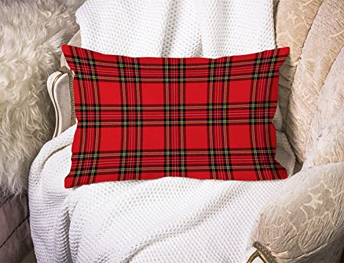 BGBDEIA Red and Black Plaid Cushion Cover Traditional Scottish Checkered Tartan Linen Fabric for Couch Bed Sofa Car Waist Throw Pillow Cover 12 x 20 inch Pillow Case 30 x 50 cm