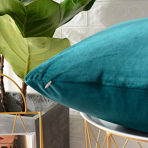 MERNETTE New Year/Christmas Decorations Velvet Soft Decorative Square Throw Pillow Cover Cushion Covers Pillowcase, Home Decor for Party/Xmas 18x18 Inch/45x45 cm, Peacock, Set of 2