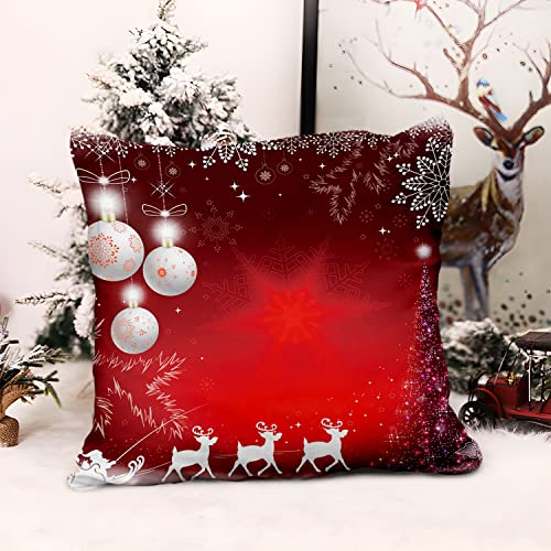 Aoihrraan Cushion Covers, Set of 4 Christmas Red Xmas Pillowcase Square Linen Throw Pillow Cover With Invisible Zipper for Sofa Car Outdoor Garden Bed Couch House Decorative 18" X 18"