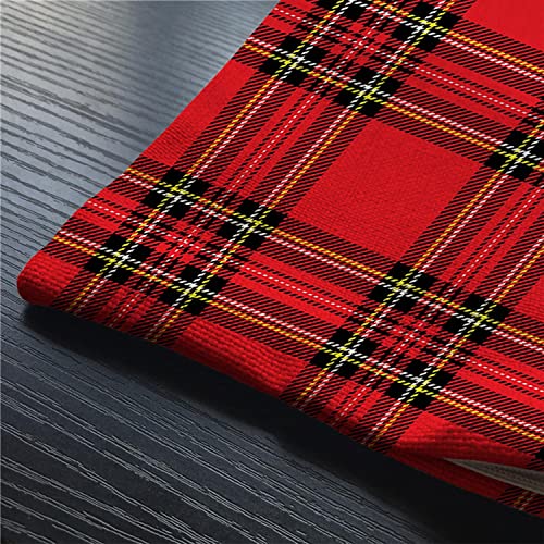 BGBDEIA Red and Black Plaid Cushion Cover Traditional Scottish Checkered Tartan Linen Fabric for Couch Bed Sofa Car Waist Throw Pillow Cover 12 x 20 inch Pillow Case 30 x 50 cm
