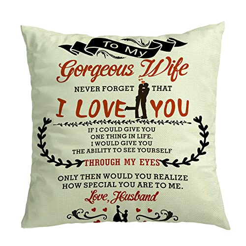 Christmas Unique Gifts for Her Wife Women,18 * 18 Inches Cotton Linen Pillow Cover Square, Secret Santa Gifts for Her Wife from Husband on Christmas Anniversary Birthday Valentines(Without Insert)