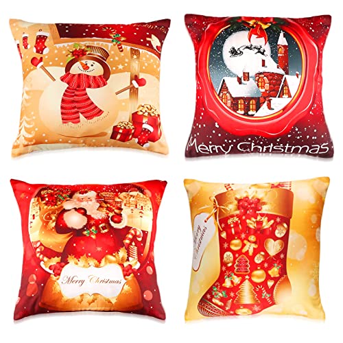 JOKBEN Christmas Pillow Cover Set of 4, Design Cushion Covers(45x45cm), Red Covers, Xmas Covers Decorations Indoor, Santa Cases for Home Decor, M