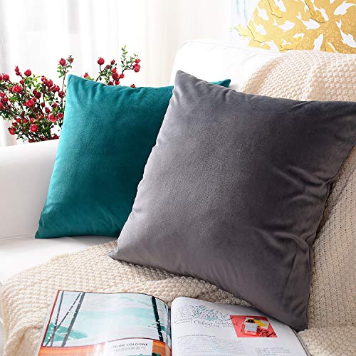 MERNETTE New Year/Christmas Decorations Velvet Soft Decorative Square Throw Pillow Cover Cushion Covers Pillowcase, Home Decor for Party/Xmas 18x18 Inch/45x45 cm, Peacock, Set of 2