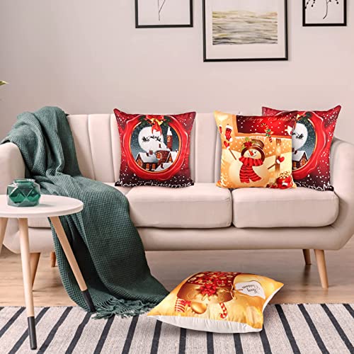JOKBEN Christmas Pillow Cover Set of 4, Design Cushion Covers(45x45cm), Red Covers, Xmas Covers Decorations Indoor, Santa Cases for Home Decor, M