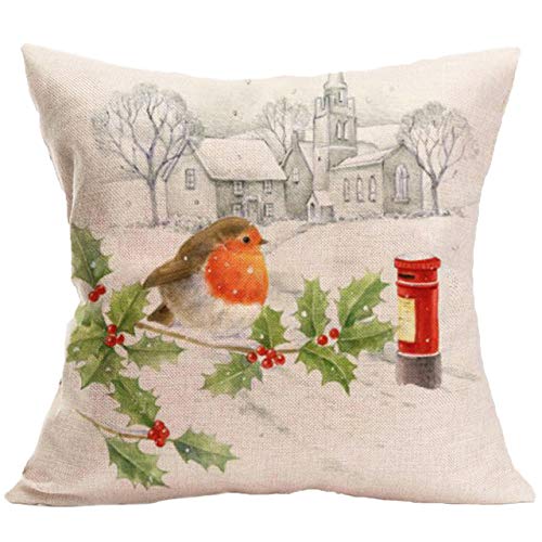 CLIPOP 4 Pack Pillow Cover Merry Christmas Pillow Protectors 18" x 18" Cotton Linen Cushion Covers for Christmas Home Decorative (Santa Claus -4 SET)