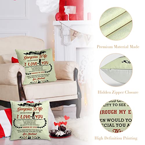 Christmas Unique Gifts for Her Wife Women,18 * 18 Inches Cotton Linen Pillow Cover Square, Secret Santa Gifts for Her Wife from Husband on Christmas Anniversary Birthday Valentines(Without Insert)