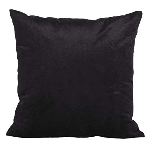 Encasa Christmas New Year VELVET Cushion Covers 2pc Set (40 x 40 cm) - Black Solid Plain Dyed, Soft & Smooth, Washable, Square Decorative Large Throw Pillow Case for Couch, Sofa, Chair, Bed