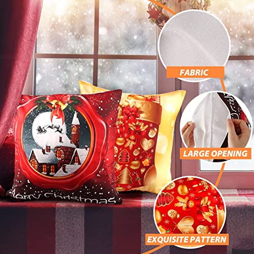 JOKBEN Christmas Pillow Cover Set of 4, Design Cushion Covers(45x45cm), Red Covers, Xmas Covers Decorations Indoor, Santa Cases for Home Decor, M