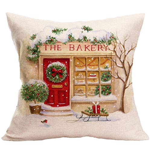 CLIPOP 4 Pack Pillow Cover Merry Christmas Pillow Protectors 18" x 18" Cotton Linen Cushion Covers for Christmas Home Decorative (Santa Claus -4 SET)
