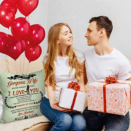 Christmas Unique Gifts for Her Wife Women,18 * 18 Inches Cotton Linen Pillow Cover Square, Secret Santa Gifts for Her Wife from Husband on Christmas Anniversary Birthday Valentines(Without Insert)