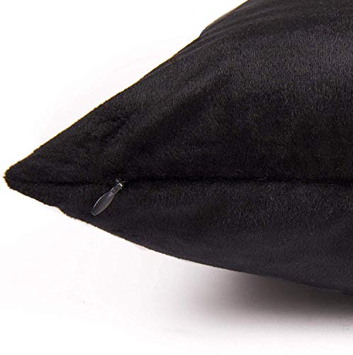Encasa Christmas New Year VELVET Cushion Covers 2pc Set (40 x 40 cm) - Black Solid Plain Dyed, Soft & Smooth, Washable, Square Decorative Large Throw Pillow Case for Couch, Sofa, Chair, Bed