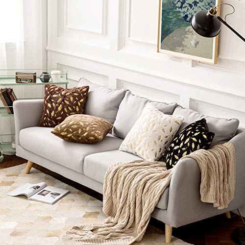 MIULEE Faux Fur Cushion Covers Fluffy Throw Pillow Covers Gold Feathers Soft Decorative White Square Luxurious Pillowcase for Livingroom Sofa Bedroom 18 x 18 Inches 45 x 45 cm Pack of 2