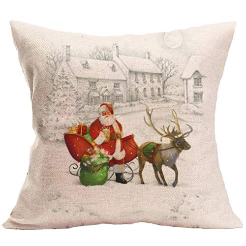 CLIPOP 4 Pack Pillow Cover Merry Christmas Pillow Protectors 18" x 18" Cotton Linen Cushion Covers for Christmas Home Decorative (Santa Claus -4 SET)