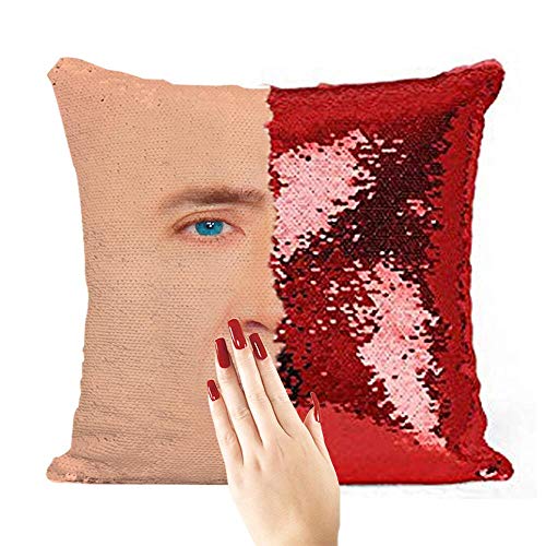 Plenty Dreams Nicolas Cage Face Reversible Sequin Cushion Cover Pillowcase A Magic Nick Cage Pillowcover Gift For Christmas and HoneyMoon (Red Sequin)