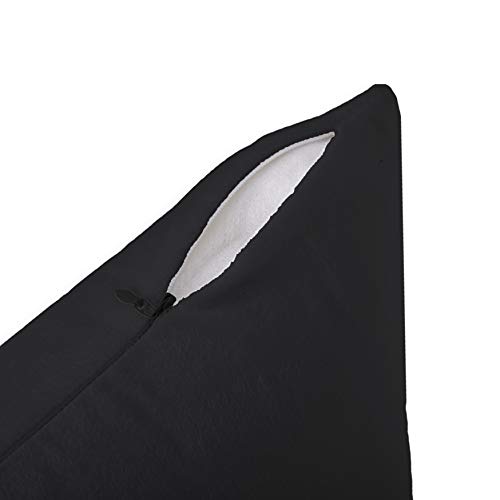 Encasa Christmas New Year VELVET Cushion Covers 2pc Set (40 x 40 cm) - Black Solid Plain Dyed, Soft & Smooth, Washable, Square Decorative Large Throw Pillow Case for Couch, Sofa, Chair, Bed