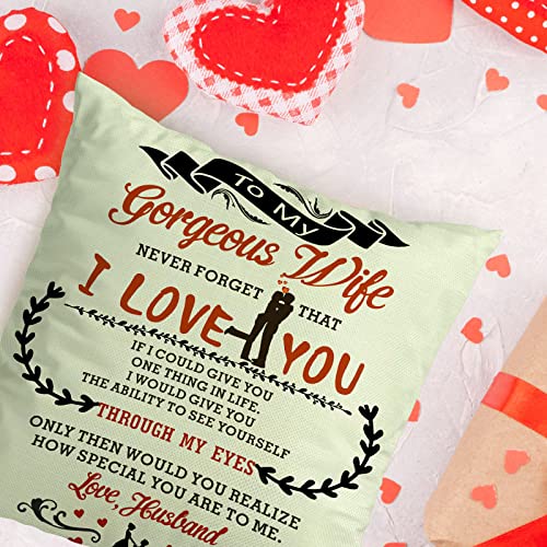 Christmas Unique Gifts for Her Wife Women,18 * 18 Inches Cotton Linen Pillow Cover Square, Secret Santa Gifts for Her Wife from Husband on Christmas Anniversary Birthday Valentines(Without Insert)