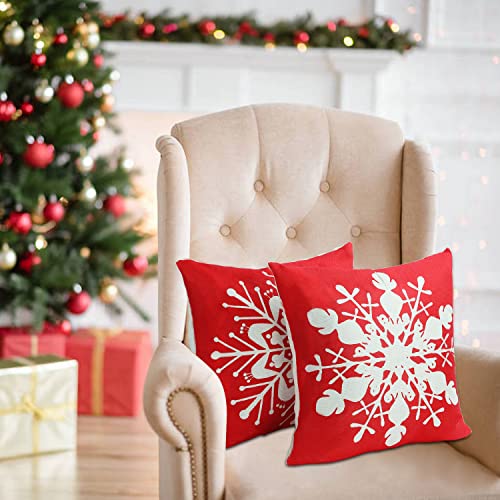 Sixome 4Pcs Christmas Pillow Case Linen Throw Pillow Covers Red White Pillow Cover Snowflake Cushion Cases Throw Cushion Cover for Home Office Sofa Bed Merry Christmas Decoration (Red+white-A)