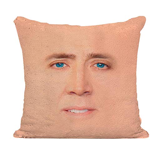 Plenty Dreams Nicolas Cage Face Reversible Sequin Cushion Cover Pillowcase A Magic Nick Cage Pillowcover Gift For Christmas and HoneyMoon (Red Sequin)