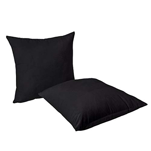 Encasa Christmas New Year VELVET Cushion Covers 2pc Set (40 x 40 cm) - Black Solid Plain Dyed, Soft & Smooth, Washable, Square Decorative Large Throw Pillow Case for Couch, Sofa, Chair, Bed