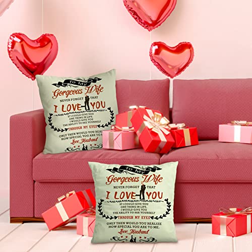 Christmas Unique Gifts for Her Wife Women,18 * 18 Inches Cotton Linen Pillow Cover Square, Secret Santa Gifts for Her Wife from Husband on Christmas Anniversary Birthday Valentines(Without Insert)
