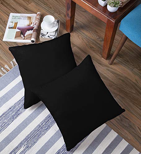 Encasa Christmas New Year VELVET Cushion Covers 2pc Set (40 x 40 cm) - Black Solid Plain Dyed, Soft & Smooth, Washable, Square Decorative Large Throw Pillow Case for Couch, Sofa, Chair, Bed