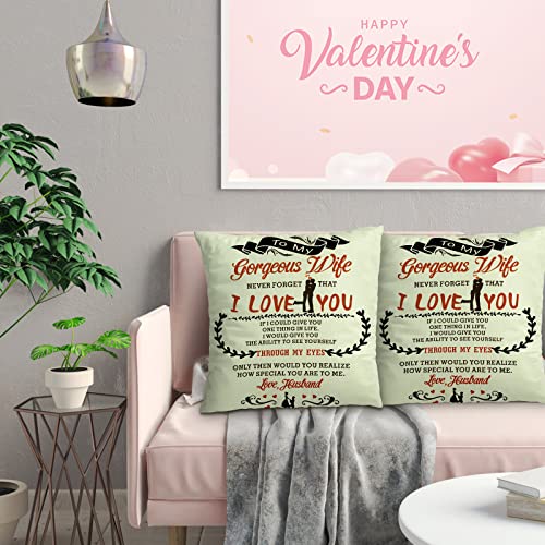 Christmas Unique Gifts for Her Wife Women,18 * 18 Inches Cotton Linen Pillow Cover Square, Secret Santa Gifts for Her Wife from Husband on Christmas Anniversary Birthday Valentines(Without Insert)