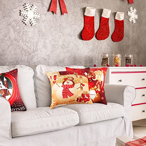 JOKBEN Christmas Pillow Cover Set of 4, Design Cushion Covers(45x45cm), Red Covers, Xmas Covers Decorations Indoor, Santa Cases for Home Decor, M