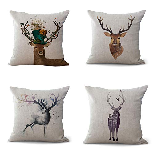Hengjiang Deer Sofa Cushion Cover Home Pillowcase Soft Decorative Pillow Cover 4 piece,45 x 45 Centimeters