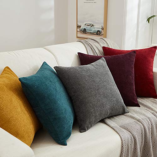 MERNETTE New Year/Christmas Decorations Thick Chenille Decorative Square Throw Pillow Cover Cushion Covers Pillowcase, Home Decor for Party/Xmas 16x16 Inch/40x40 cm, Burgundy, Set of 2