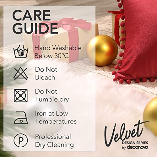 Deconovo Christmas Decorations 2 Pack Red Velvet Cushion Covers 18x18 Inches with Poms Square Throw Pillowcases for Christmas Chairs Bed with Invisible Zipper 45cm x 45cm