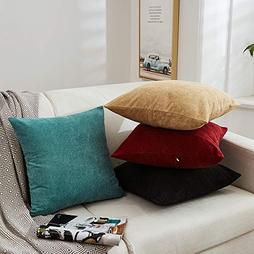 MERNETTE New Year/Christmas Decorations Thick Chenille Decorative Square Throw Pillow Cover Cushion Covers Pillowcase, Home Decor for Party/Xmas 16x16 Inch/40x40 cm, Burgundy, Set of 2