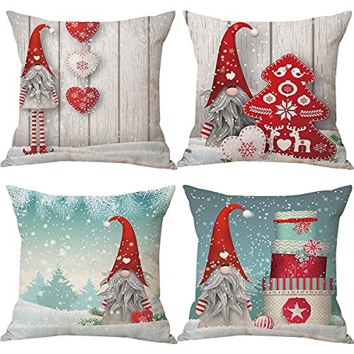 Zivisk Christmas Gonk Cushion Covers 45 x 45 cm Set of 4, Christmas Decorations Swedish Gnome Throw Pillow Covers 18 x 18" for Indoor, Home, Office, Couch, Bedroom, Car, Winter Holiday Decor Gift