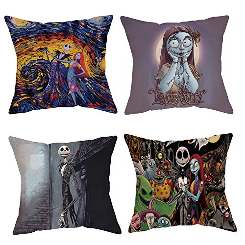 FUTERLY Halloween Decorations Set of 4 Nightmare Pillow Covers 18x18 Inch Throw Pillow Cover Square Sofa Cushion Covers Pillowcase Best for Family Friends