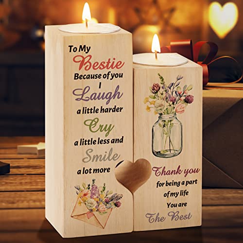 Funnli Gifts for Women, Wooden Heart Shaped Candle Holder Friendship Gifts for Women,Warm Engraved, Ideal Birthday, Christmas, Graduation Bestie Gifts