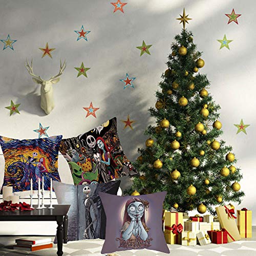 FUTERLY Halloween Decorations Set of 4 Nightmare Pillow Covers 18x18 Inch Throw Pillow Cover Square Sofa Cushion Covers Pillowcase Best for Family Friends