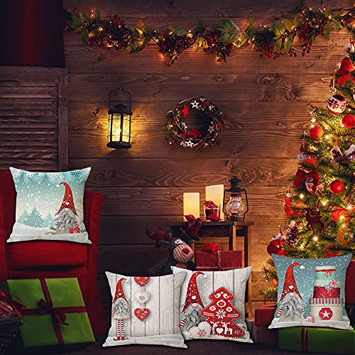 Zivisk Christmas Gonk Cushion Covers 45 x 45 cm Set of 4, Christmas Decorations Swedish Gnome Throw Pillow Covers 18 x 18" for Indoor, Home, Office, Couch, Bedroom, Car, Winter Holiday Decor Gift