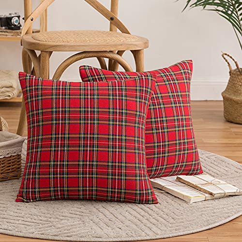 Set of 2 Scottish Tartan Cushion Covers,RedTartan Check Cushions, Classic and Durable, Soft and Comfortable, Can Be Used in The Living Room Sofa, Become a Home Christmas Darling, 45 * 45cm