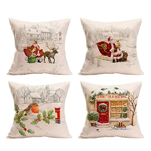 LEMROE Christmas Pillow Covers 18 x 18 4 Pack Square Cushion Covers with Invisible Zipper for Living Room Sofa Bedroom Christmas Decoratives