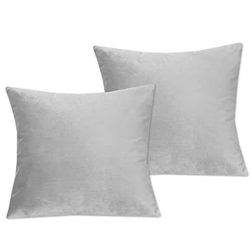 My home store Cushion Covers 45 x 45 cm - Velvet Throw Pillow Cases - Christmas Decorative Soft Pack of 2 Grey Cushion Cover for Sofa Livingroom Couch Bedroom with Invisible Zipper, 18x18 Inches