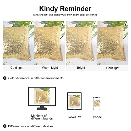sourcing map Sequin Glitzy Cushion Covers, Shiny Satin Solid Pillow Covers 40x40cm/16x16 Inches for Christmas Wedding Party Decoration - Pale Gold Tone Throw Cushion Covers with Zipper