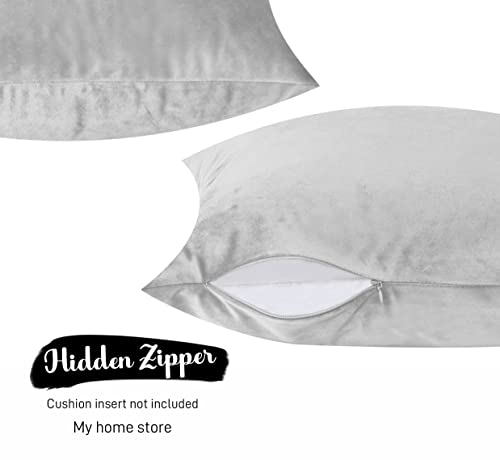 My home store Cushion Covers 45 x 45 cm - Velvet Throw Pillow Cases - Christmas Decorative Soft Pack of 2 Grey Cushion Cover for Sofa Livingroom Couch Bedroom with Invisible Zipper, 18x18 Inches