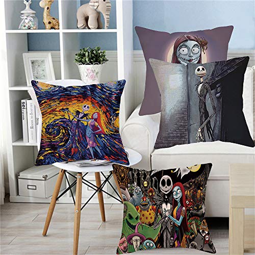 FUTERLY Halloween Decorations Set of 4 Nightmare Pillow Covers 18x18 Inch Throw Pillow Cover Square Sofa Cushion Covers Pillowcase Best for Family Friends