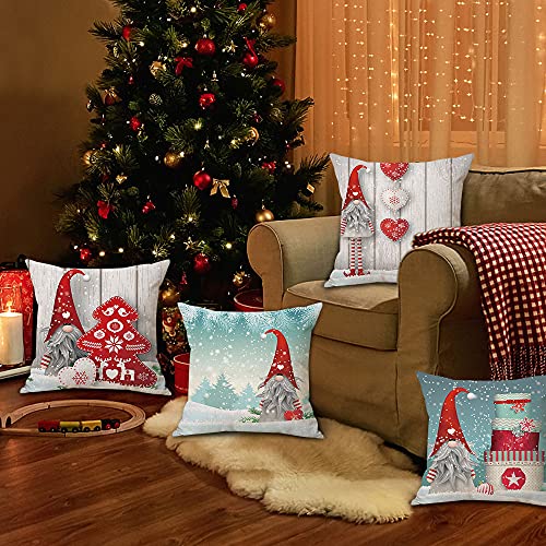 Zivisk Christmas Gonk Cushion Covers 45 x 45 cm Set of 4, Christmas Decorations Swedish Gnome Throw Pillow Covers 18 x 18" for Indoor, Home, Office, Couch, Bedroom, Car, Winter Holiday Decor Gift