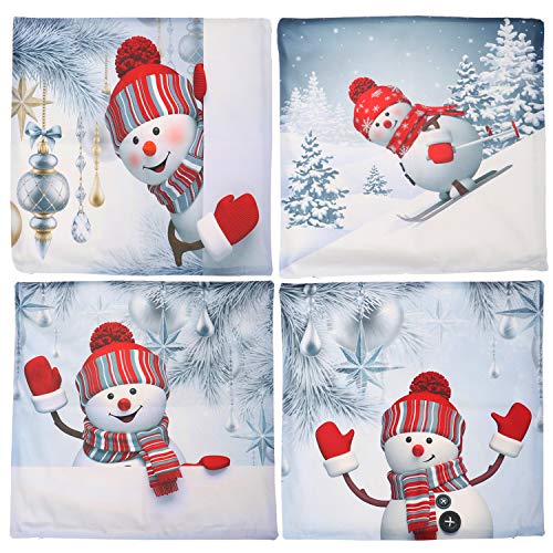 Christmas Cushion Covers Xmas Tree Throw Pillow Case Snowman Pillow Covers White Xmas Cushion Covers for Home Office Bedroom Sofa Decor Supplies, 18x18 Inch