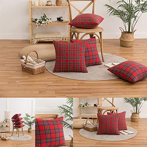 Set of 2 Scottish Tartan Cushion Covers,RedTartan Check Cushions, Classic and Durable, Soft and Comfortable, Can Be Used in The Living Room Sofa, Become a Home Christmas Darling, 45 * 45cm