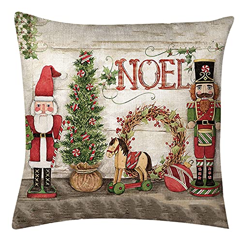 Simpkeely Christmas Pillow Covers 18 x 18 Inches Set of 4 Xmas Series Throw Pillowcase Cushion Cover Case Cotton Zipped Square Christmas Decorations