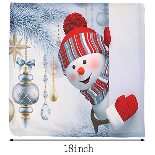 Christmas Cushion Covers Xmas Tree Throw Pillow Case Snowman Pillow Covers White Xmas Cushion Covers for Home Office Bedroom Sofa Decor Supplies, 18x18 Inch