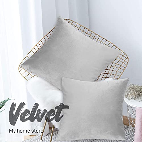 My home store Cushion Covers 45 x 45 cm - Velvet Throw Pillow Cases - Christmas Decorative Soft Pack of 2 Grey Cushion Cover for Sofa Livingroom Couch Bedroom with Invisible Zipper, 18x18 Inches
